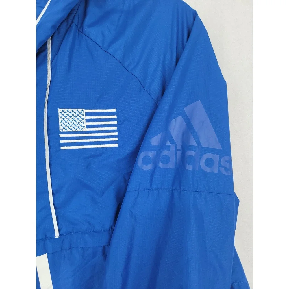 Adidas USA Windbreaker Jacket M Blue Half Zip Hooded Team USA Olympic EUC Size S